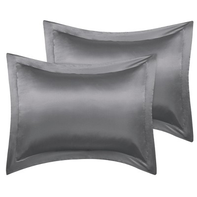 2 Pcs King 20x36inch  Silky Satin Pillow Cases Deep Grey - PiccoCasa