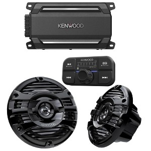 Kenwood KAC-M5024BT 4 Channel Bluetooth, Waterproof Compact Amplifier with 1 Pair of KFC-1653MRB 6.5" 2-way Marine Speaker System (Black) - 1 of 4