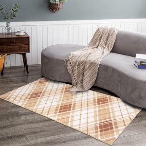 Washable Geometric Runner Rug, Non-Slip Low Pile Carpet, Foldable Stain-Resistant Plaid Floor Mat for Hallway or Entryway - 1 of 4
