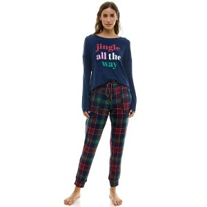 Jaclyn Woman's Crew Neck Sweatshirt and Jogger Pants Christmas Pajama Set - 1 of 4
