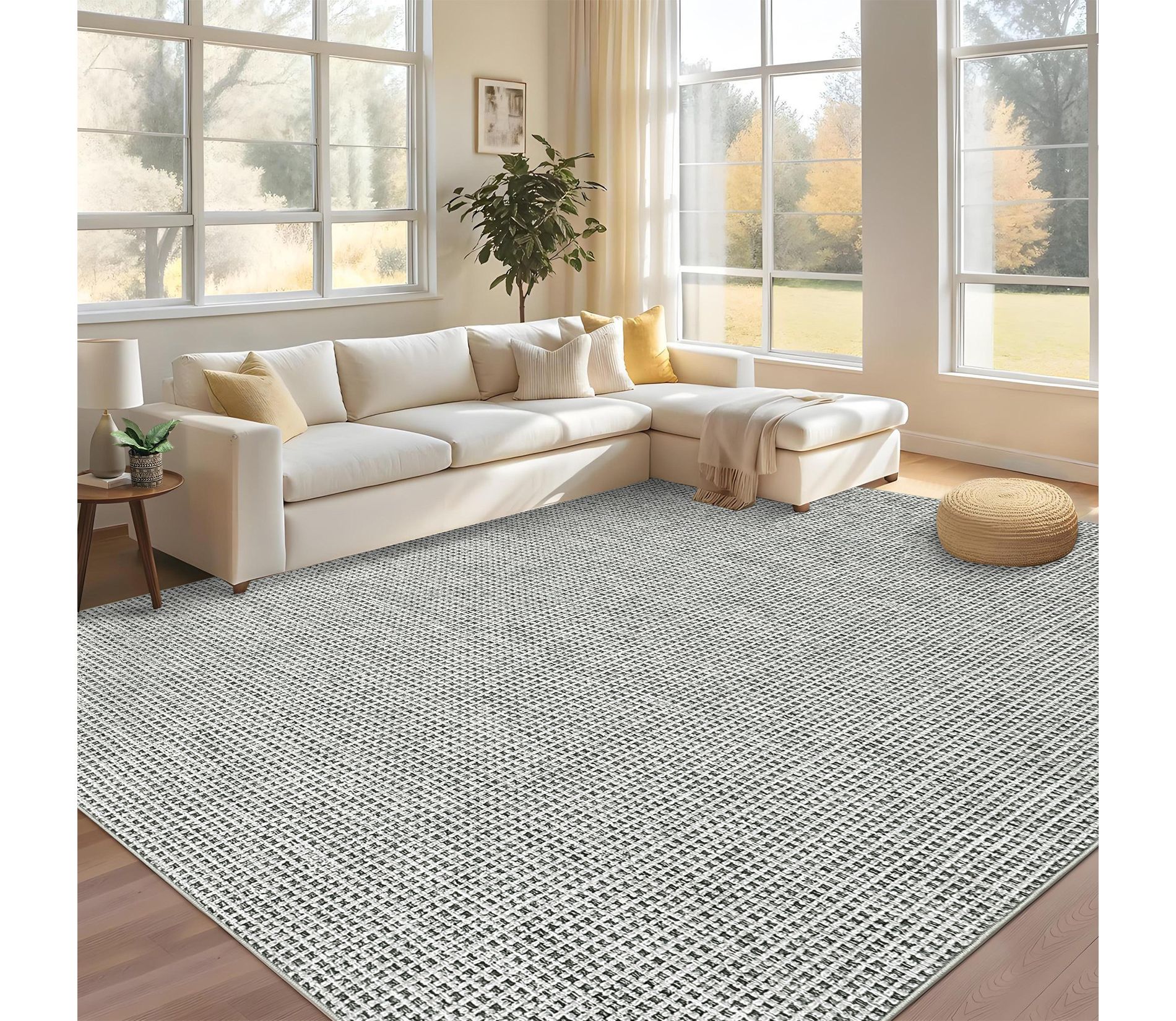 Boho Waffle Print Soft Low Pile Washable Area Rug Indoor Carpet for Living Room Bedroom Dining Room, Light Grey, 6'x9'