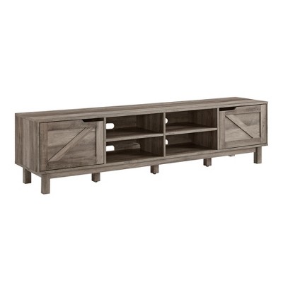 Chic Crate - 80" Farmhouse TV Stand w/ Barn Door & Open Shelves - Rustic Media Console for Living Room - Weathered Grey