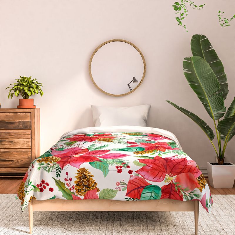 Ninola Design Poinsettia holiday flowers Comforter + Pillow Sham(s) - Deny Designs, 3 of 4