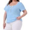 Agnes Orinda Women's Plus Size Square Neck Contrast Trim Tie Knot Short Sleeve Tops - 2 of 4