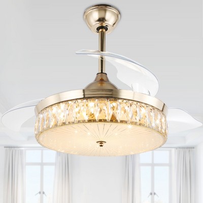 Bella Depot 42" Modern Crystal Drum LED Ceiling Fan 6-Speed Retractable Ceiling Fan with Remote Control and Light Kit