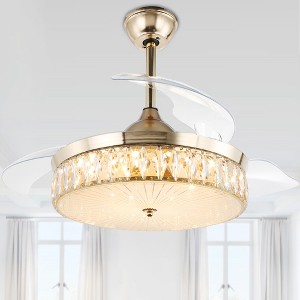 Bella Depot 42" Modern Crystal Drum LED Ceiling Fan 6-Speed Retractable Ceiling Fan with Remote Control and Light Kit - 1 of 4