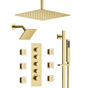 YAWWALK Thermostatic Valve 15-Spray 16 and 6 in. Dual Ceiling Mount Shower Head and Handheld Shower - 1 of 4