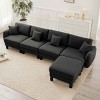 L-Shape Sectional Sofa with Ottoman, 4-Seater Sofa with Armrests and Cylindrical Legs, Boucle Fabric Couch with Cushion-Coolbibila - 3 of 4