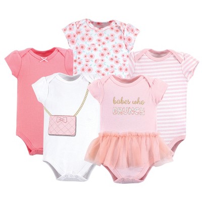 Image of Little Treasure Baby Girl Cotton Bodysuits 5pk, Brunch, 9-12 Months
