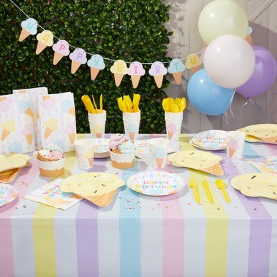Pastel Striped Plastic Tablecloth Set for Parties, 54 x 108 inches