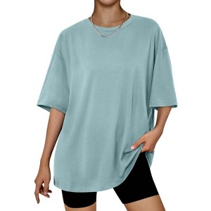 Oversized Tops for Women Summer T Shirts Plus Size Workout Tops Short Sleeve Crewneck Tunic Blouses Beach Vacation Gym - 1 of 4