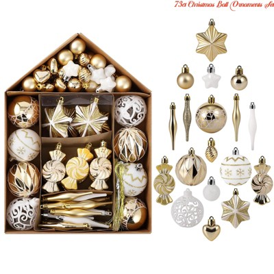 73ct Christmas Ball Ornaments Set, Shatterproof Xmas Tree Decor Ball Ornaments w/ House Shape Box, Assorted Hanging Ornaments for Christmas Indoo