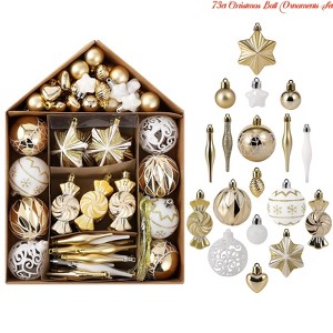 73ct Christmas Ball Ornaments Set, Shatterproof Xmas Tree Decor Ball Ornaments w/ House Shape Box, Assorted Hanging Ornaments for Christmas Indoo - 1 of 4