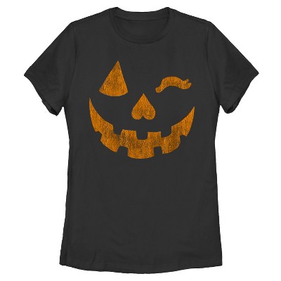 Women's Lost Gods Halloween Jack-o'-lantern Wink T-shirt : Target