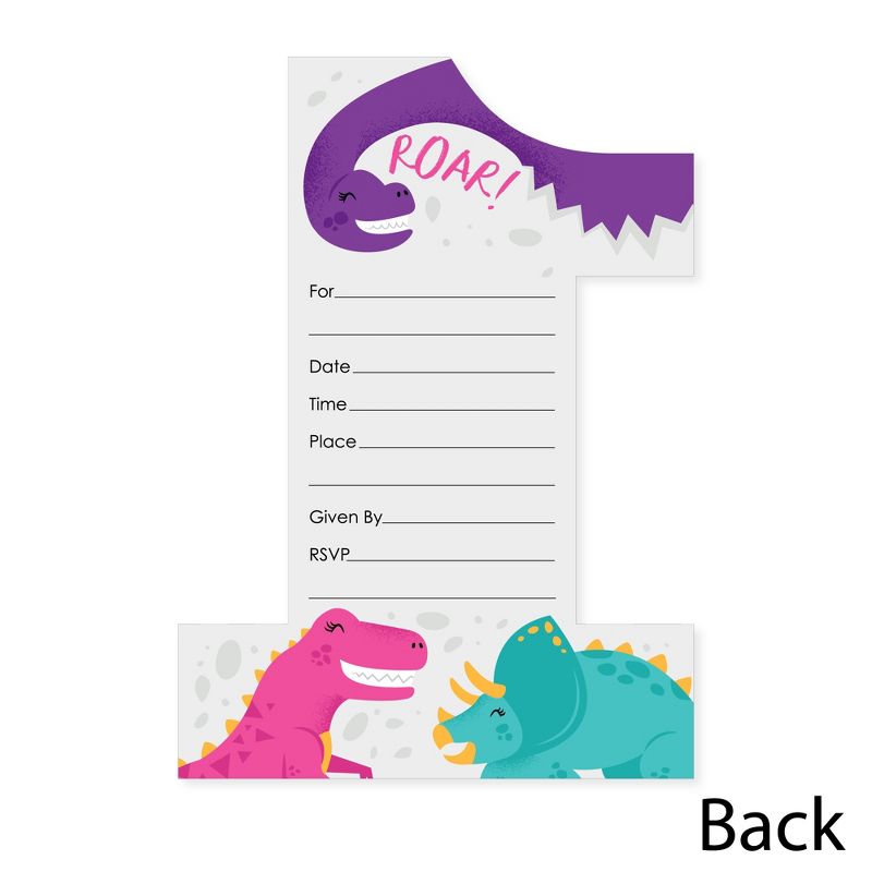 Big Dot of Happiness 1st Birthday Roar Dinosaur Girl - Shaped Fill-In ONEasaurus Dino First Birthday Party Invitation Cards with Envelopes - 12 Ct, 5 of 8