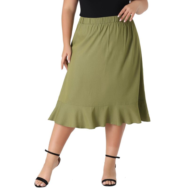 Agnes Orinda Women's Plus Size Midi Elastic Waist Denim Tiered Pleated Hem A Line Skirts, 2 of 5