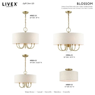 Blossom Antique Brass 7-Light Drum Chandelier with Oatmeal Shade