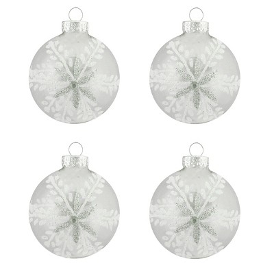 Northlight 4ct Clear With White Glitter Snowflake Design Glass Ball ...
