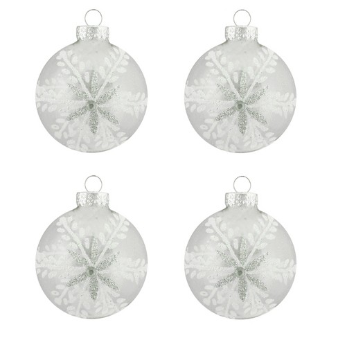 Northlight 4ct Clear With White Glitter Snowflake Design Glass Ball ...