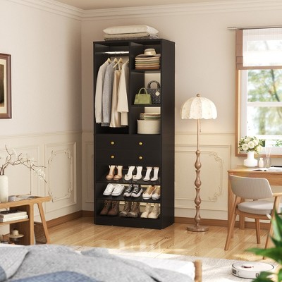 Aheaplus Closet Organizer System with Drawers and Adjustable Shelves, Freestanding Walk-in Wooden Closet