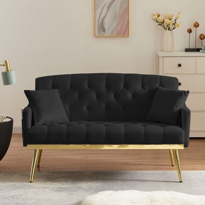 NicBex Modern Tufted Upholstered Loveseat Sofa Couch with Pillows & Gold Legs,2-Seat Lounge Sofa for Living Room,Apartment