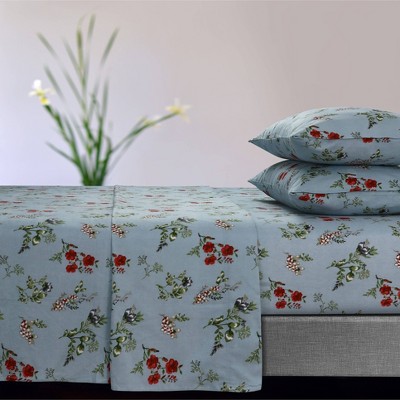 Twin Xl 170 Gsm Extra Deep Pocket Flannel Sheet Set Leilani Floral Blue ...