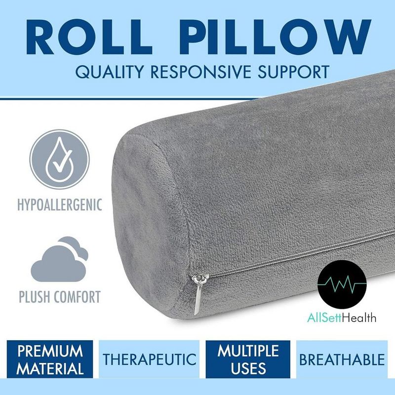 Allsett Health Cervical Neck Roll Memory Foam Pillow, Bolster Pillow, Neck Pillows Support for Sleeping | Bolster Pillow for Legs, Back and Yoga, 2 of 9