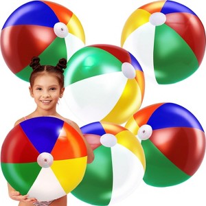 4E's Novelty 6-Pack 20" Inflatable Beach Balls – Classic Rainbow Color Pool Toys for Kids & Toddlers, Summer Party Games, Beach & Backyard Fun - 1 of 4