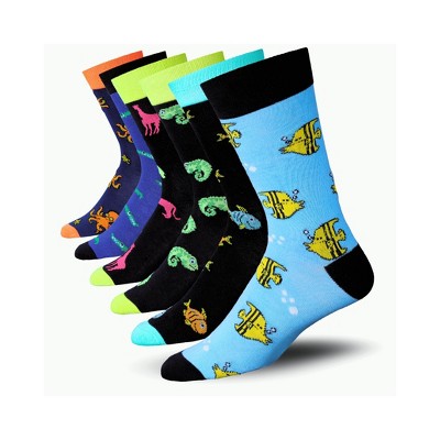 JAMES FIALLO Mens 6-Pairs Whimsical Aquatic Harmony Colorful Patterned Crew Dress Socks