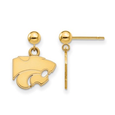 Black Bow Jewelry 14k Yellow Gold Kansas State Wildcats NCAA Dangle Earrings