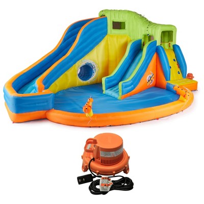 Banzai Brandclub Banzai Pipeline Twist Water Slide Heavy Duty Inflatable Backyard Pool Water Park 2 Waterslides 2 Cannons Tunnel for Kids Age 5 to 12 Multicolor