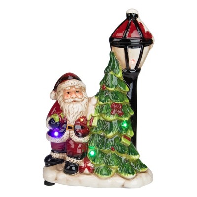 Napco 10.75" Musical LED Santa Light-Post Christmas Figurine