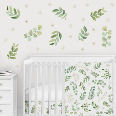 Image of Sweet Jojo Designs Girl Wall Decal Stickers Art Nursery Décor Botanical Leaf Green and White 4pc