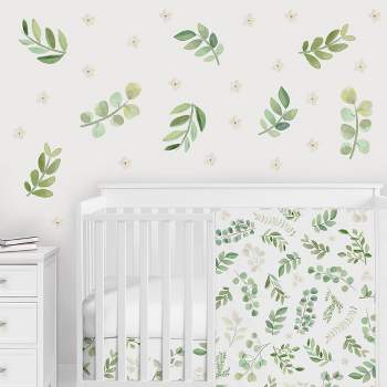 Sweet Jojo Designs Girl Wall Decal Stickers Art Nursery Décor Botanical Leaf Green and White 4pc