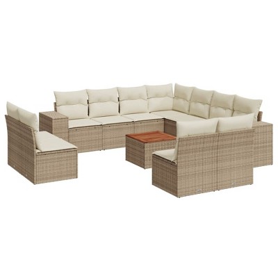 vidaXL Patio Sofa Set with Cushions Outdoor Furniture 12 Piece Poly Rattan - Beige and Cream