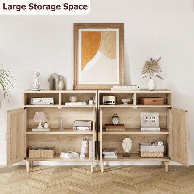Whizmax Sideboard Buffet Storage Cabinet, Rattan Kitchen Cabinet with 2 Doors/Shelf, Accent Modern Dining Living Room Entry Hallway