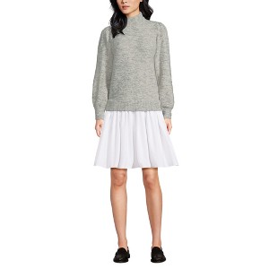 Lands' End Women's Fuzzy Lantern Sleeve Mock Neck Mini Twofer Dress - 1 of 4
