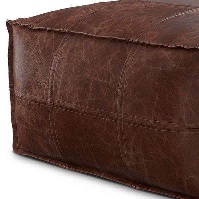 Erving Distressed Brown Leather Square Pouf