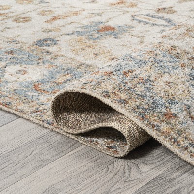 Hiero Cream and Terra Persian Border Low-Pile Washable Rug