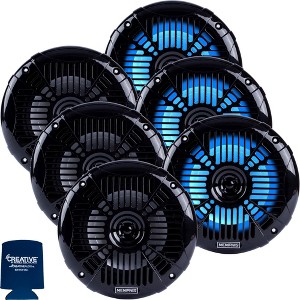 Memphis Audio LED Marine Speaker Pack: 3 pairs of MXA602SLB 6.5" Marine Grade Coaxial Speakers, Black With Blue LED - 1 of 4