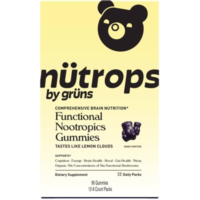 Nütrops By Grüns Low Sugar Functional Nootropics for Brain Health Mushroom Gummies - 96ct/12pk
