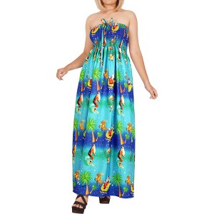 HAPPY BAY Women's A line Slit Maxi Casual Beach Vacation Dress Tube Top Evening Long Strapless Christmas Holiday Dresses for Women L-XL Christmas Blue - 1 of 4