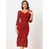 Allegra K Women's Elegant V Neck 3/4 Sleeve Lace Mermaid Bodycon Dress - 3 of 4