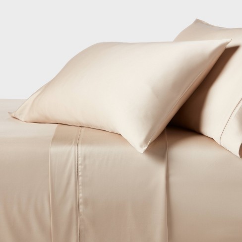 Twin twin Extra Long 320 Thread Count Cool Tencel Lyocell Sheet Set True Khaki Threshold Satin Weave Oeko tex Certified Target