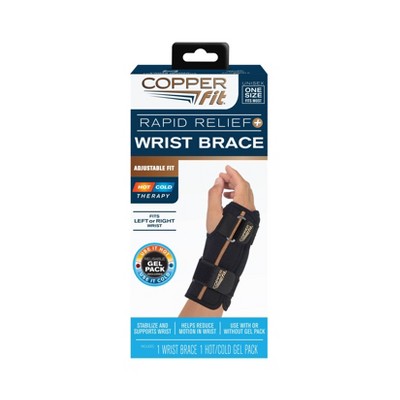 Copper Fit Unisex Adult Fingerless Rapid Relief Adjustable Wrist Wrap with  Ice Pack or Heat Therapy, Black, Adjustable