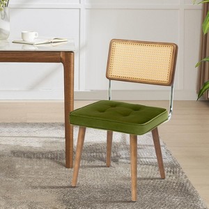 Modern Boho Rattan Dining Chairs Wood Back & Legs,– 330LB Capacity, Rubberwood Frame & PU/Velvet Upholstery, Upholstered Seat (Black/Brown/Green) - 1 of 4