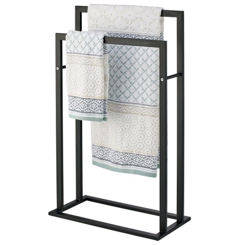 mDesign Metal Tall 2-Tier Free-Standing Bathroom Towel Rack - Chrome