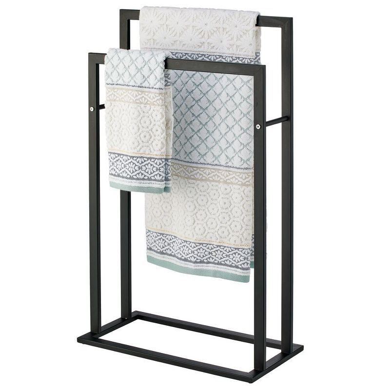 mDesign Metal Tall 2-Tier Free-standing Bathroom Towel Rack, 1 of 8