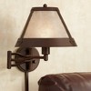 Franklin Iron Works Samuel Rustic Farmhouse Swing Arm Wall Lamp Bronze Plug-in Light Fixture Natural Mica Shade for Bedroom Bedside Living Room House - 2 of 4