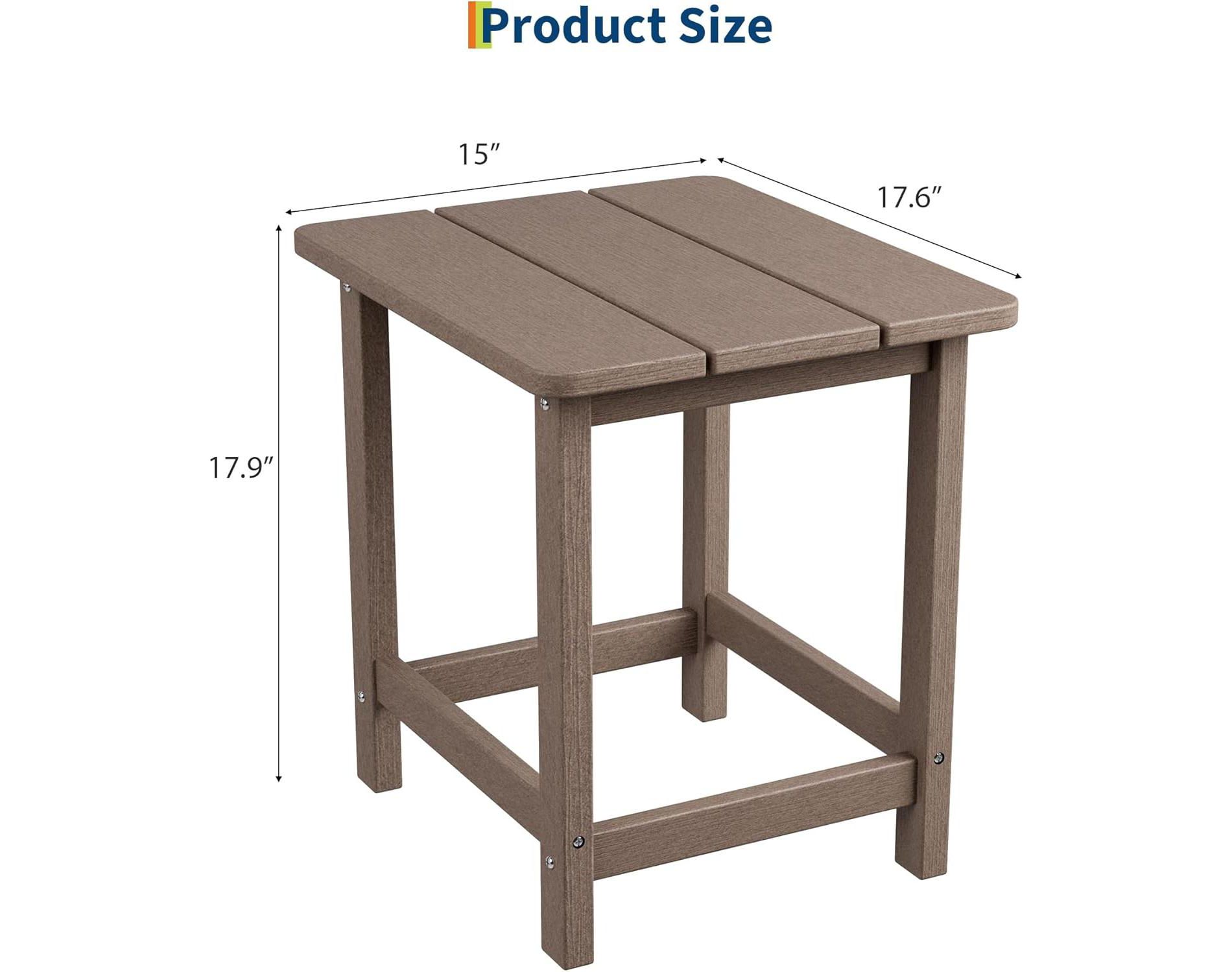 Outdoor HDPE Square Side Table - Adirondack Style Patio End Table for Pool, Beach - Weather Resistant & Easy Setup